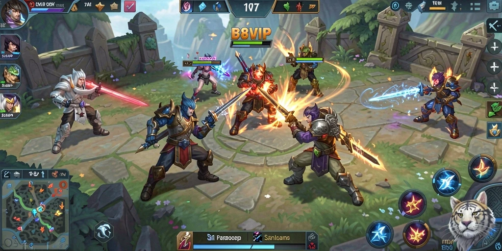 Tampilan gameplay seru dalam B8VIP dengan pertarungan epik.