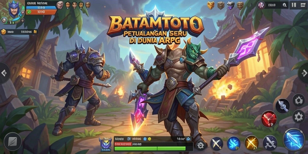 Screenshot gameplay BATAMTOTO menampilkan pertarungan seru di dunia fantasi.