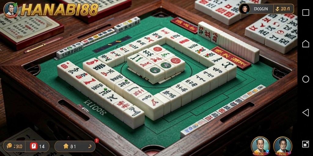 Screenshot permainan HANABI88 yang menampilkan gameplay Mahjong yang menegangkan.