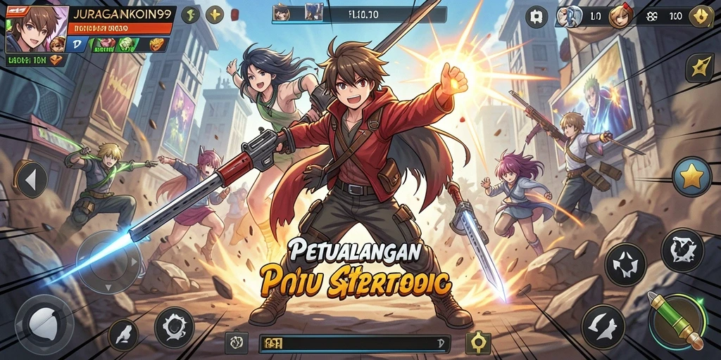 Screenshot gameplay JURAGANKOIN99 menampilkan pertarungan karakter yang dinamis.