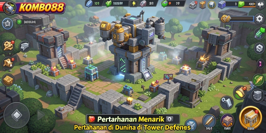 Screenshot KOMBO88 menampilkan gameplay yang seru dan strategi menara.