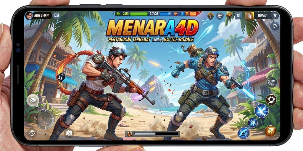 Screenshot MENARA4D menampilkan aksi seru dalam pertarungan Battle Royale.