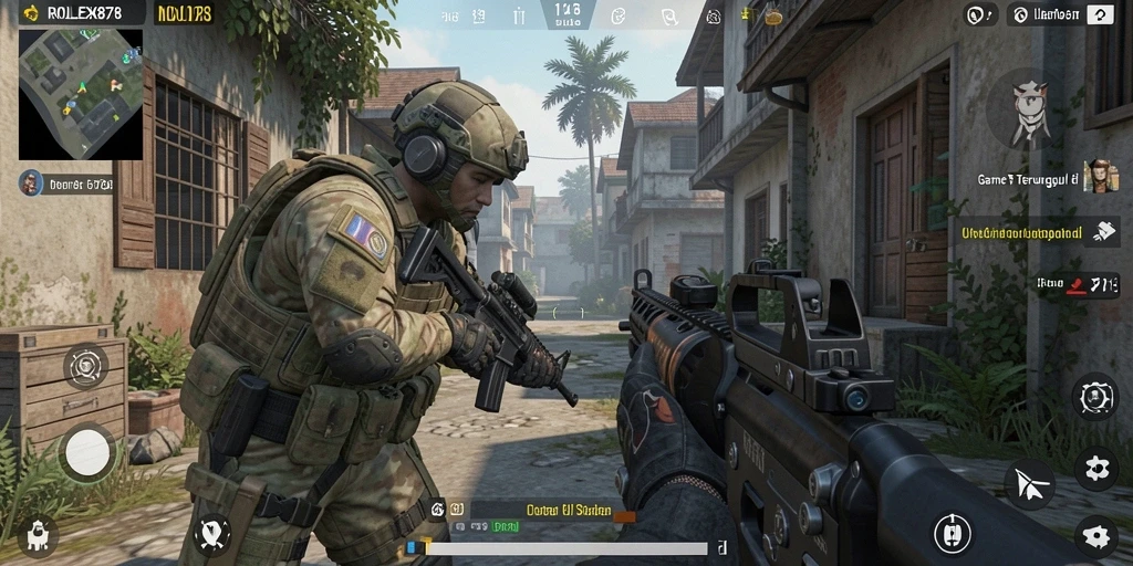 Tampilan gameplay seru dalam ROLEX878 dengan aksi tembak-menembak.
