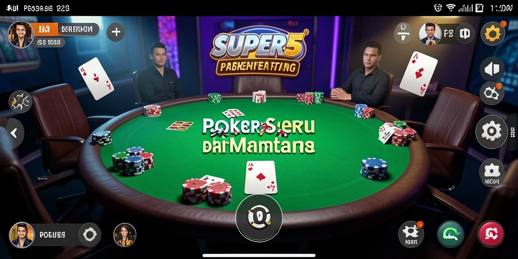 Screenshot permainan SUPER5 menampilkan aksi poker yang mendebarkan.